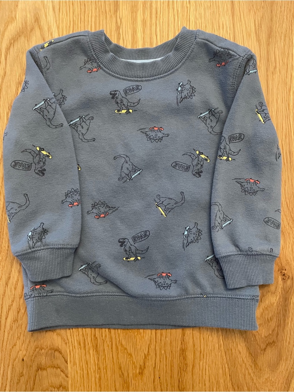 George Gray Crewneck Sweatshirt with Skateboard Dino Print